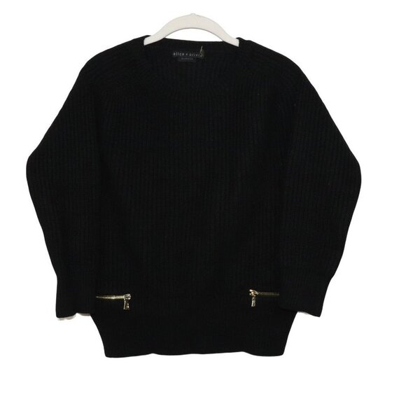 Alice + Olivia Sweaters - Alice + Olivia Black Wool Blend Knit Sweater with Zipper Detail